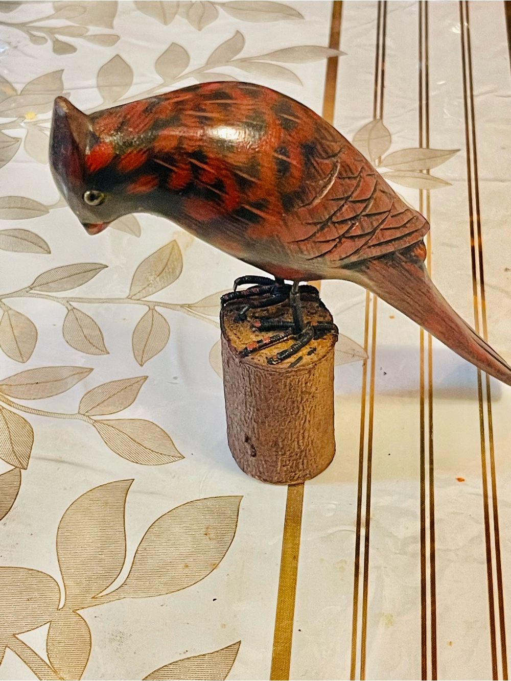 VTG hand-carved and painted wooden cardinal figurine
